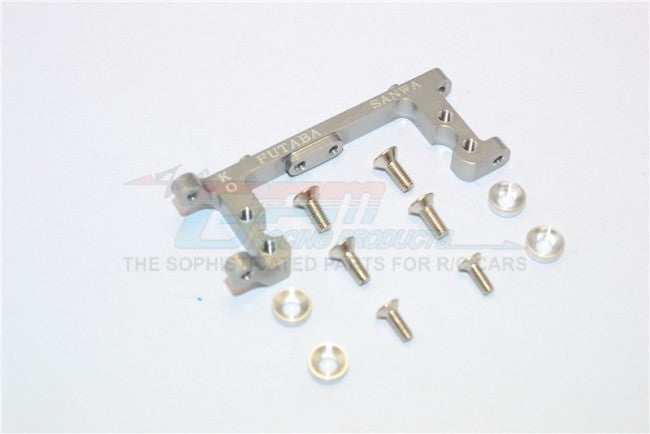 Kyosho Mini Inferno Aluminum Servo Mount With Screws & Shims (For Kopropo, Futaba, Sanwa) - 1Pc Set Gray Silver