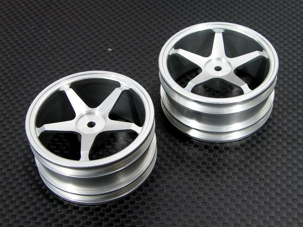 Kyosho Mini Inferno Aluminum Front/Rear Flat Rims (5 Poles) - 1Pr Set Silver