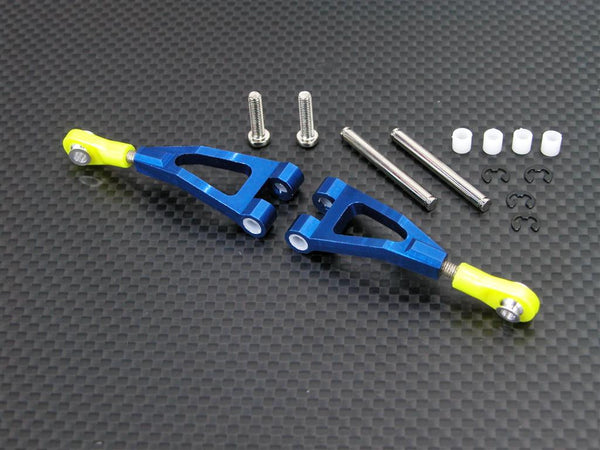 Kyosho Mini Inferno Aluminum Front Upper Arm With Screws & E-Clips & Pins & Delrin Collars - 1Pr Set Blue