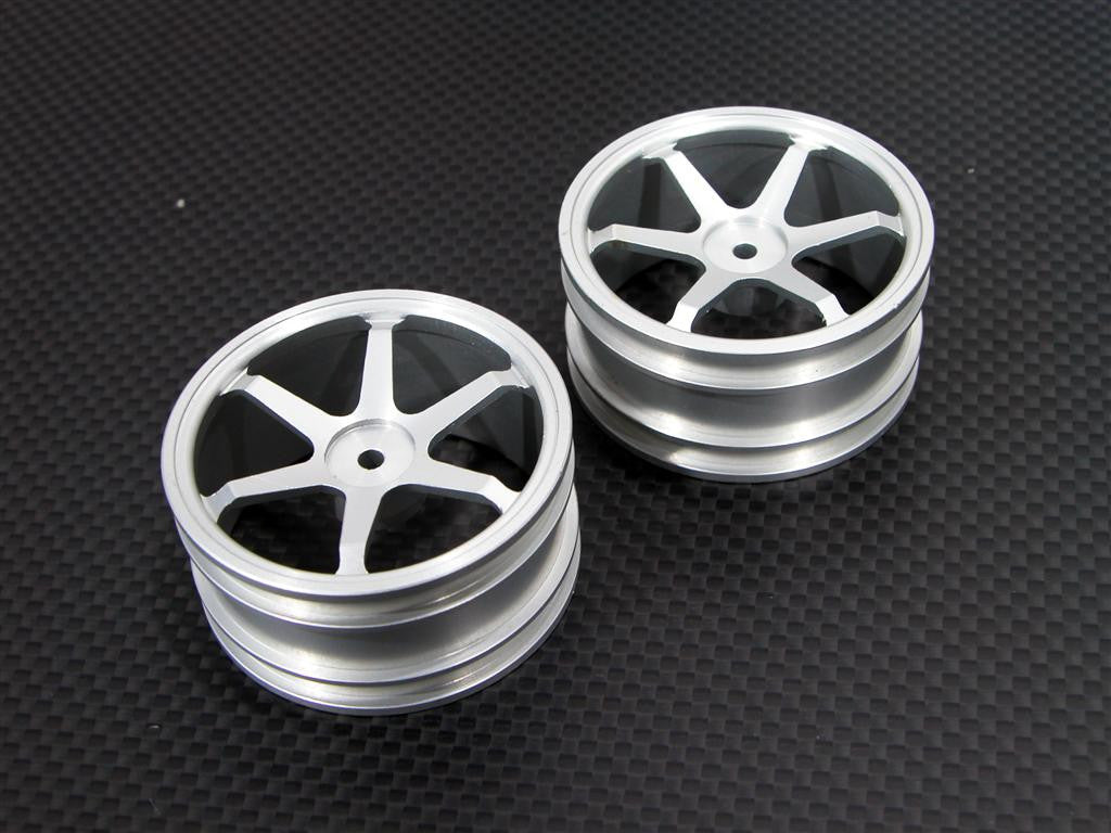 Kyosho Mini Inferno Aluminum Front/Rear Flat Rims (6 Poles) - 1 Pr Silver