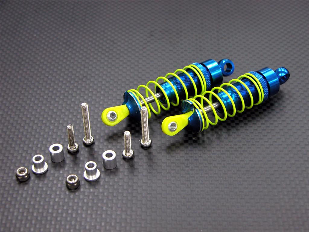 Kyosho Mini Inferno Aluminum Front Adjustable Spring Damper With Aluminum Ball Top (63mm) Including Screws & Aluminum Collars & 3mm Lock Nuts - 1 Pr Set Blue