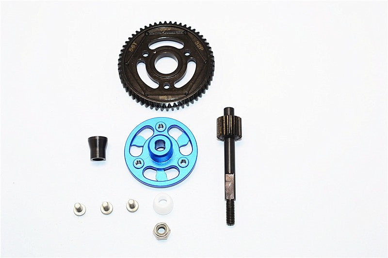 Axial SMT10 Grave Digger (AX90055) & MAX-D (AX90057) Aluminum Spur Gear Adapter+Steel Gear 56T - 1 Set Blue