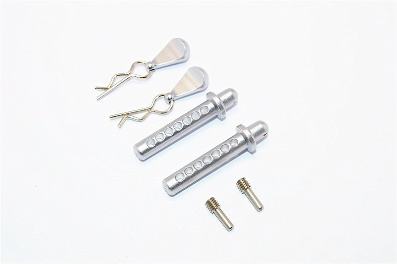 Axial SMT10 Grave Digger (AX90055) & MAX-D (AX90057) Aluminum Front Body Post With Clip & Mount - 1Pr Set Gray Silver