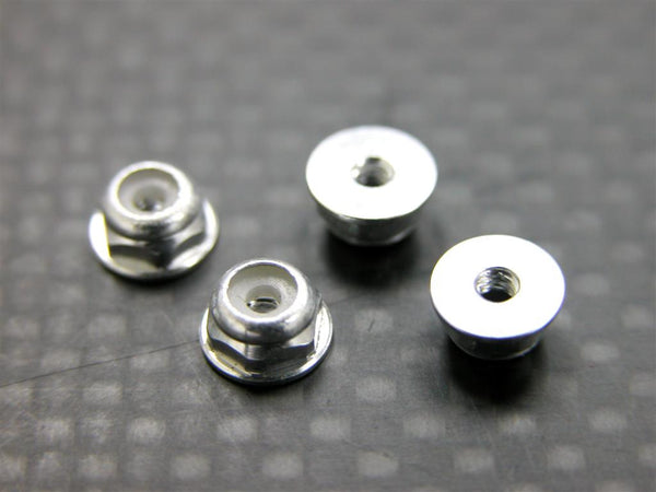 Kyosho Mini-Z Monster Aluminum Flanged 2mm Lock Nuts - 4Pcs Silver