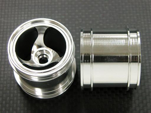 Kyosho Mini-Z Monster Aluminum Front/Rear 3D Swirl Sinkage Rims (3 Poles) - 1Pr Silver