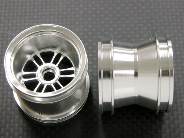Kyosho Mini-Z Monster Aluminum Front/Rear Flat Vacuum Rims (6 Poles) - 1Pr Silver
