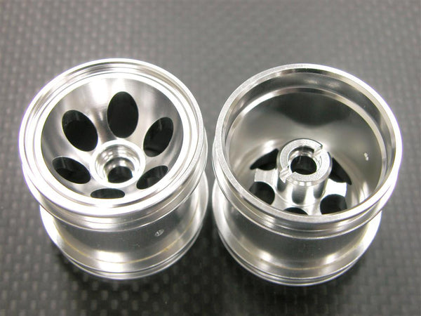 Kyosho Mini-Z Monster Aluminum Front/Rear 3D Oval Pattern Rims (6Holes) - 1Pr Silver