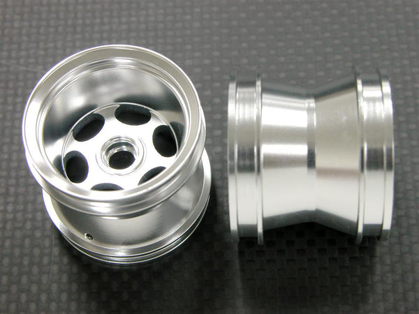 Kyosho Mini-Z Monster Aluminum Front/Rear Flat 6 Oval Holes Rims - 1Pr Silver