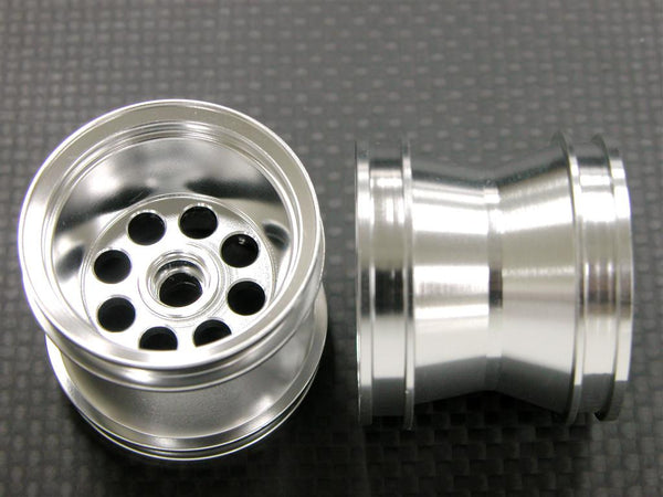 Kyosho Mini-Z Monster Aluminum Front/Rear Flat Circular Pattern Rims (8 Holes) - 1Pr Silver