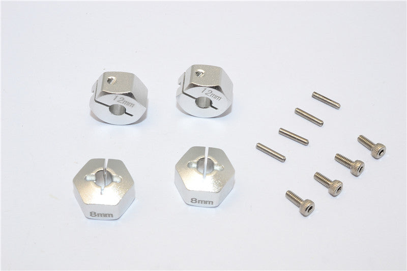 Team Losi Mini 8ight-T Truggy Aluminum Drive Adapter (12mmx8mm) - 4Pcs Set Silver
