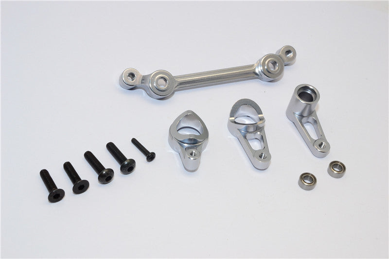 Team Losi Mini 8ight-T Truggy Aluminum Steering Assembly With Bearings - 4Pcs Set Gray Silver