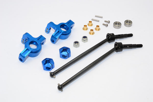 Team Losi Mini 8ight-T Truggy Steel #45 Front/Rear CVD Drive Shaft with Front Knuckle & 12x8mm Hex & 5x10 Bearings - 1 Set Blue
