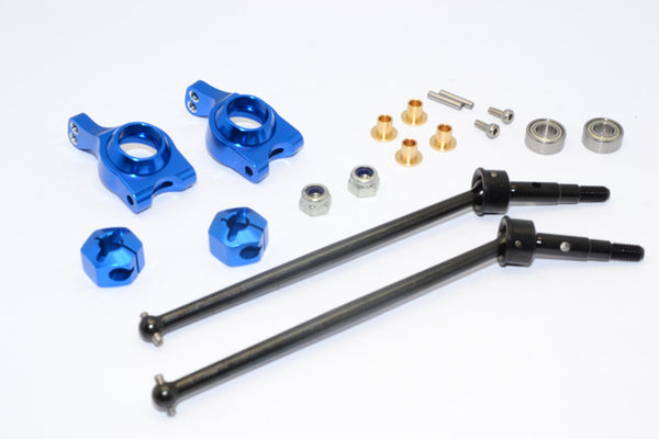 Team Losi Mini 8ight-T Truggy Steel #45 Front/Rear CVD Drive Shaft with Rear Knuckle & 12x8mm Hex & 5x10 Bearings - 1 Set Blue