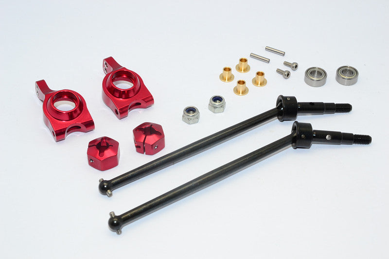 Team Losi Mini 8ight-T Truggy Steel #45 Front/Rear CVD Drive Shaft with Rear Knuckle & 12x8mm Hex & 5x10 Bearings - 1 Set Red