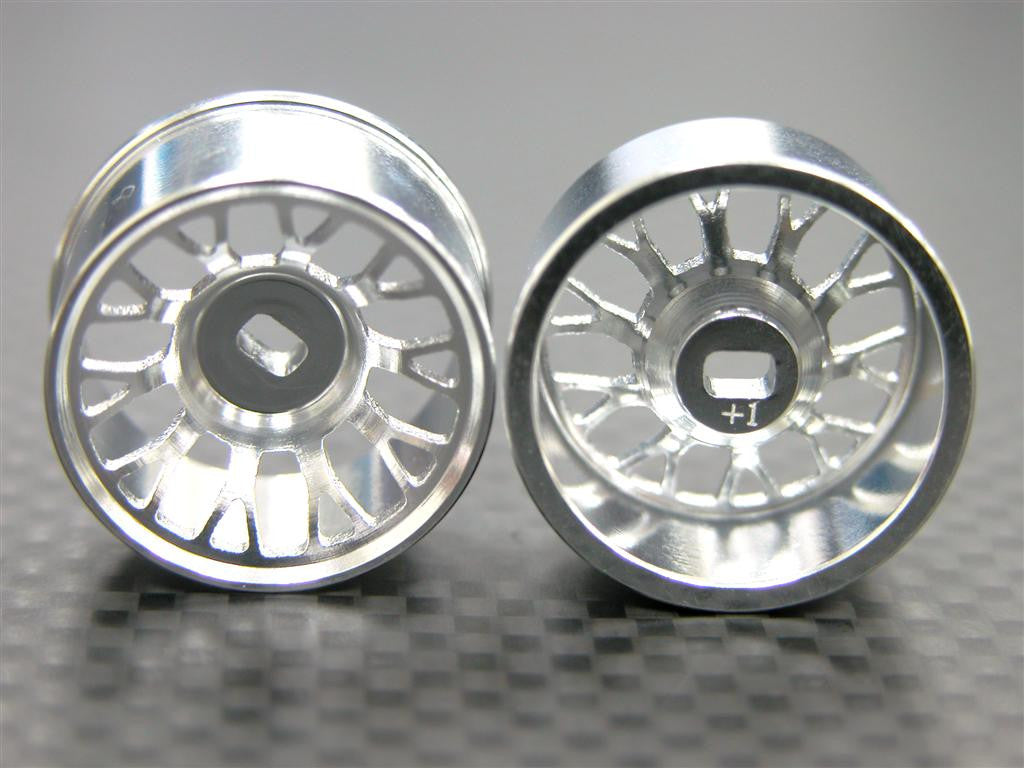Kyosho Mini-Z AWD Aluminum Rear Wide Sinkage Bbs Rims (10P, 1.0mm Off Set, Width 11mm) - 1Pr Silver