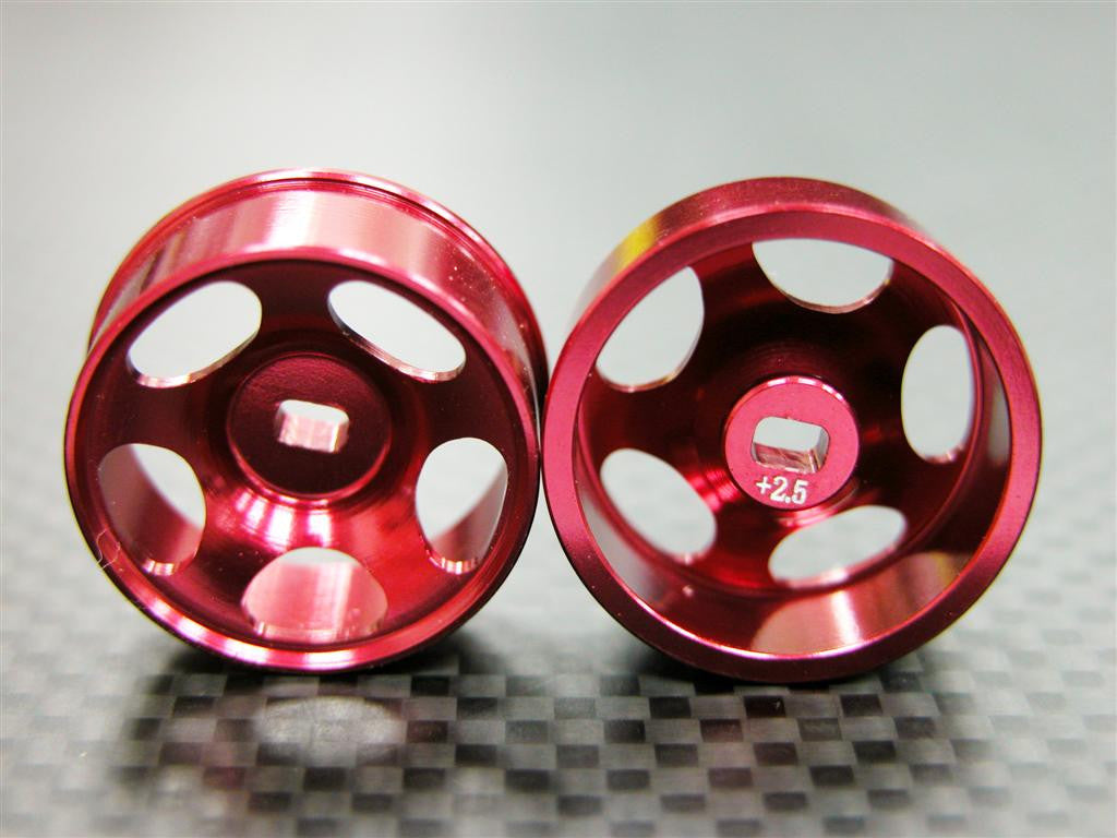 Kyosho Mini-Z AWD Aluminum Front/Rear Sinkage Rims (5P, 2.5mm Off Set, Width 8.5mm) - 1Pr Red