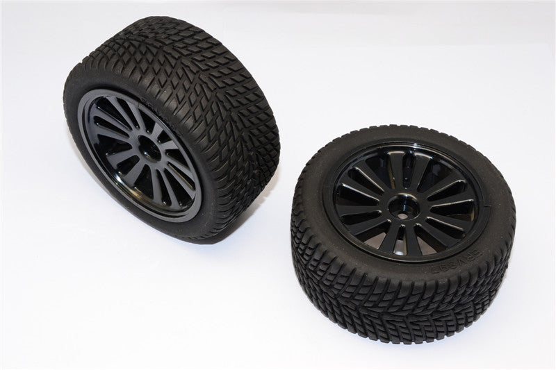 Traxxas 1/16 Mini E-Revo Front/Rear Rubber Radial Tire With Insert 40G (Onroad Arrow Pattern) + Plastic Front/Rear Flat Vacuum Rims (6 Poles) GPM Optional - 1Pr Black
