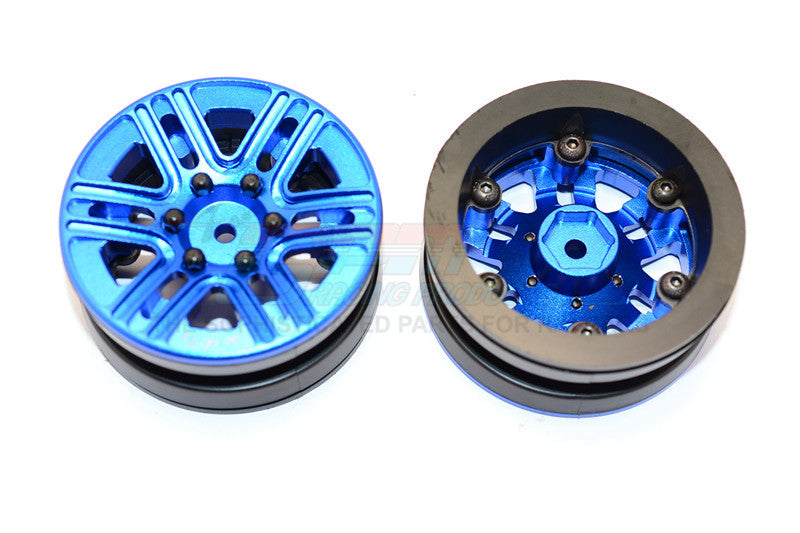 Aluminum 6 Spokes 1.9" Wheels With Plastic Wheel Frame - 2Pcs Set Blue