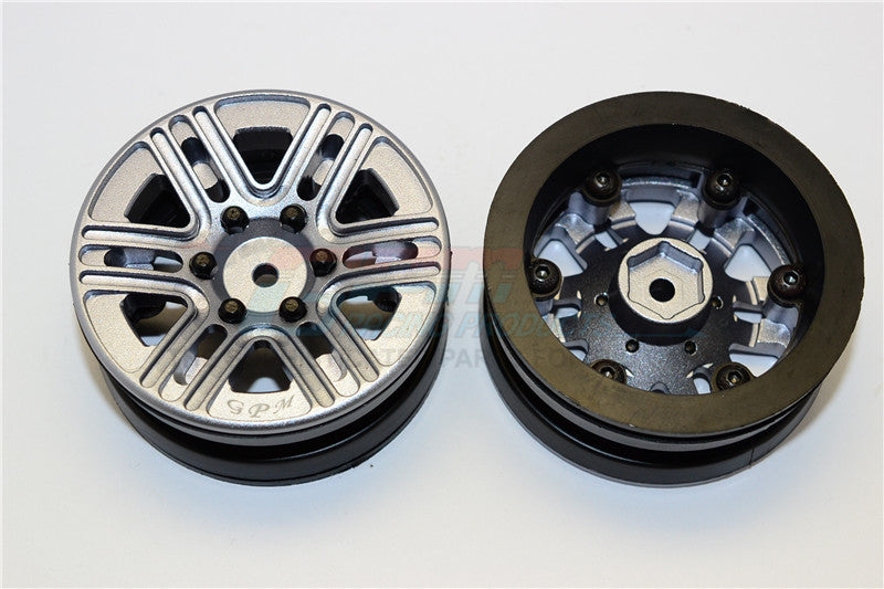 Aluminum 6 Spokes 1.9" Wheels With Plastic Wheel Frame - 2Pcs Set Gray Silver