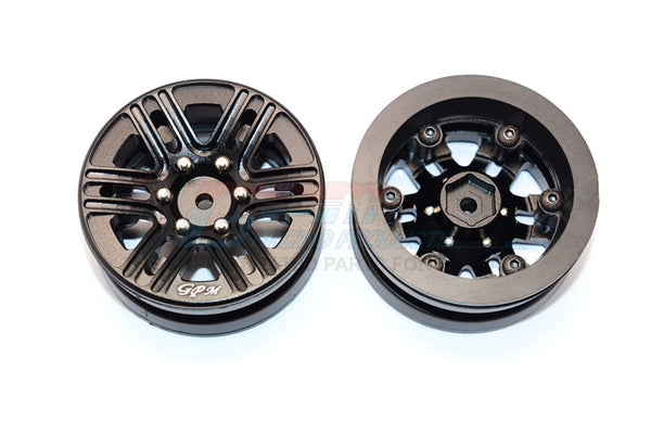 6 Spoke Mag Simulation Wheels In Silver Screws With 1.9" Aluminum Rim - 1Pr Black