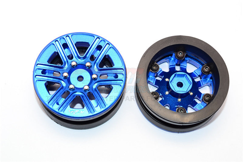 6 Spoke Mag Simulation Wheels In Silver Screws With 1.9" Aluminum Rim - 1Pr Blue