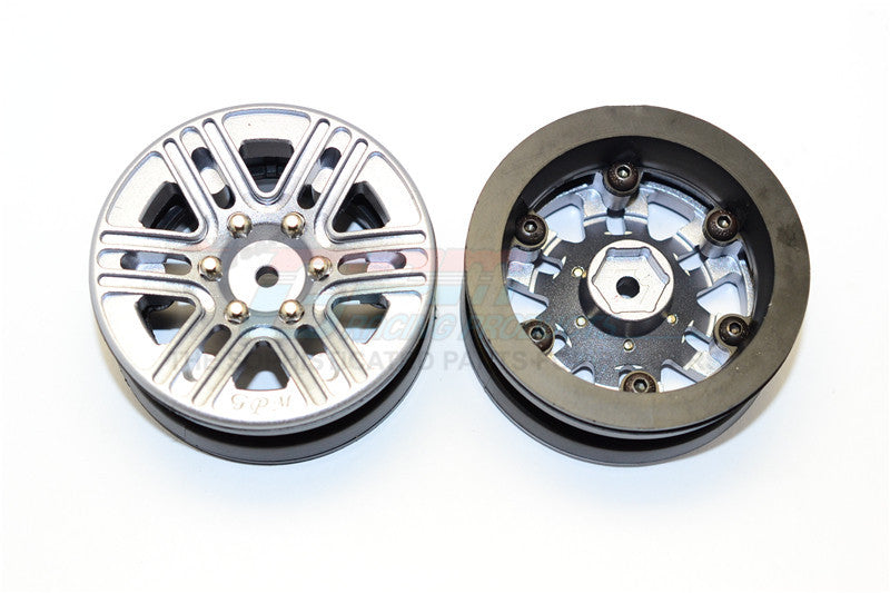 6 Spoke Mag Simulation Wheels In Silver Screws With 1.9" Aluminum Rim - 1Pr Gray Silver