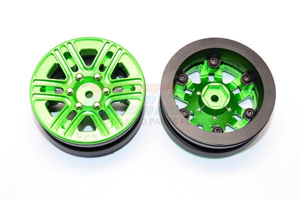 6 Spoke Mag Simulation Wheels In Silver Screws With 1.9" Aluminum Rim - 1Pr Green