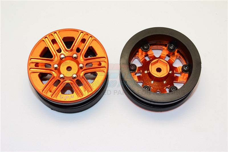6 Spoke Mag Simulation Wheels In Silver Screws With 1.9" Aluminum Rim - 1Pr Orange