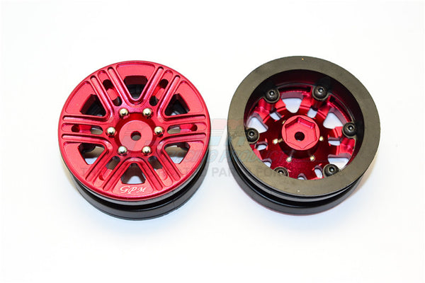 6 Spoke Mag Simulation Wheels In Silver Screws With 1.9" Aluminum Rim - 1Pr Red