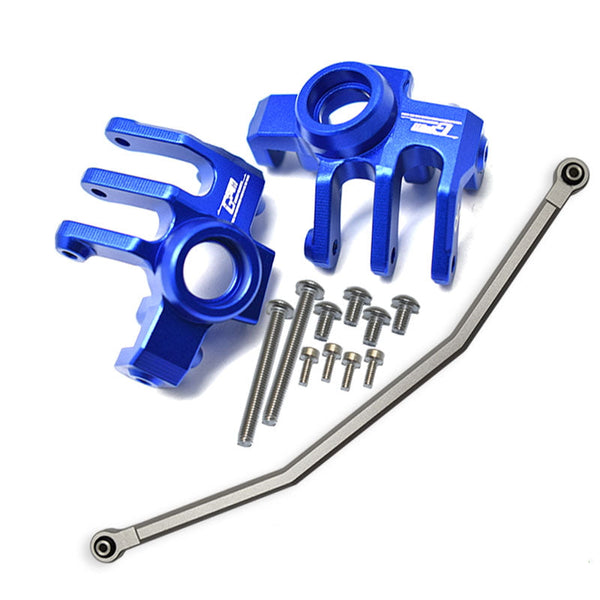 Axial 1/10 RBX10 Ryft 4WD Rock Bouncer AXI03005 Aluminum Front Knuckle Arm With Steering Rod - 13Pc Set Blue
