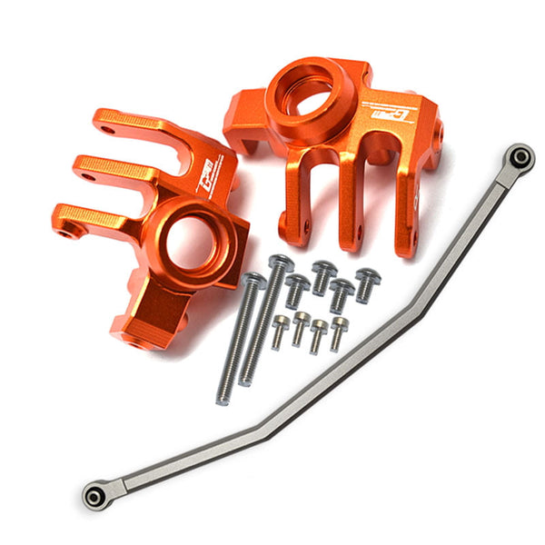 Axial 1/10 RBX10 Ryft 4WD Rock Bouncer AXI03005 Aluminum Front Knuckle Arm With Steering Rod - 13Pc Set Orange