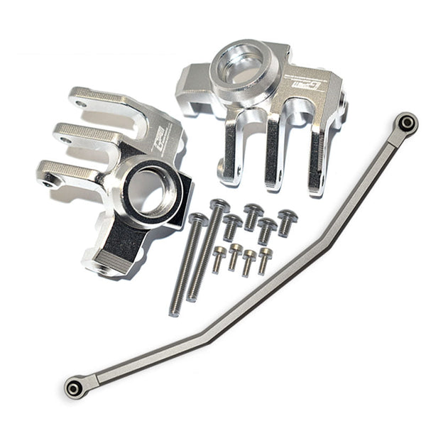 Axial 1/10 RBX10 Ryft 4WD Rock Bouncer AXI03005 Aluminum Front Knuckle Arm With Steering Rod - 13Pc Set Silver