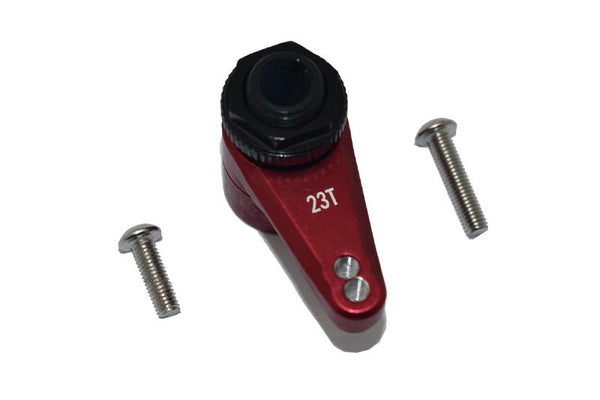 Aluminum 7075 23T Servo Horn With Built-In Spring (2 Positioning Holes) For Axial 1/10 RBX10 Ryft Rock Bouncer AXI03005 / Losi 1/8 LMT Solid Axle Monster Truck LOS04022 - 3Pc Set Red