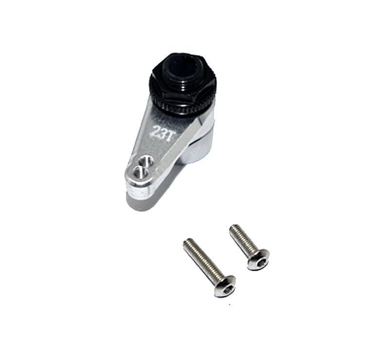 Aluminum 7075 23T Servo Horn With Built-In Spring (2 Positioning Holes) For Axial 1/10 RBX10 Ryft Rock Bouncer AXI03005 / Losi 1/8 LMT Solid Axle Monster Truck LOS04022 - 3Pc Set Silver