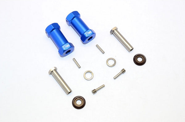 Axial RR10 Bomber Aluminum Wheel Hex Adapters 27mm Width (Use For 4mm Thread Wheel Shaft & 5mm Hole Wheel) - 1Pr Set Blue