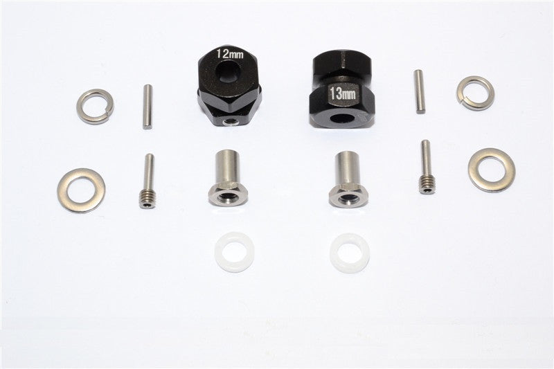 Axial RR10 Bomber Aluminum Wheel Hex Adapter (Inner 5mm, Outer 12mm, Thickness 13mm) - 2Pcs Set Black