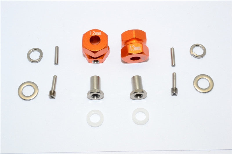 Axial RR10 Bomber Aluminum Wheel Hex Adapter (Inner 5mm, Outer 12mm, Thickness 13mm) - 2Pcs Set Orange