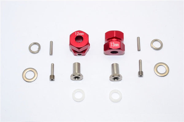 Axial RR10 Bomber Aluminum Wheel Hex Adapter (Inner 5mm, Outer 12mm, Thickness 13mm) - 2Pcs Set Red