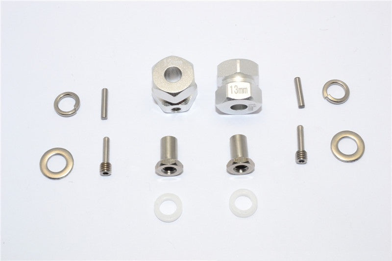 Axial RR10 Bomber Aluminum Wheel Hex Adapter (Inner 5mm, Outer 12mm, Thickness 13mm) - 2Pcs Set Silver