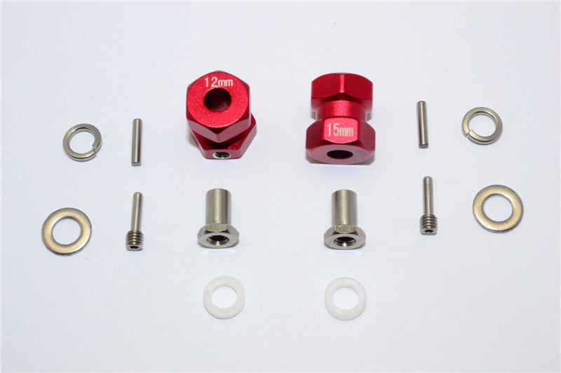 Axial RR10 Bomber Aluminum Wheel Hex Adapter (Inner 5mm, Outer 12mm, Thickness 15mm) - 2Pcs Set Red