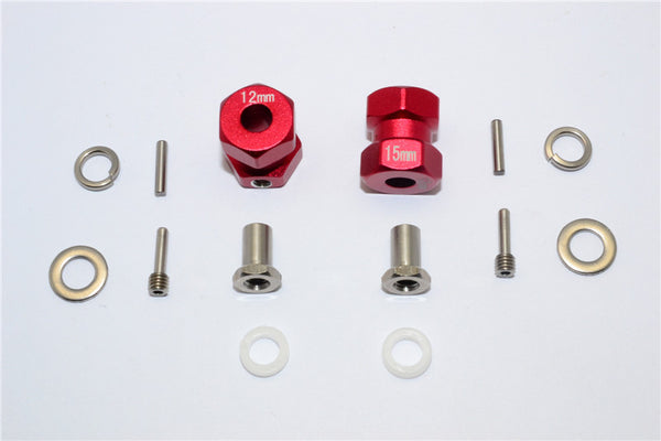 Axial RR10 Bomber Aluminum Wheel Hex Adapter (Inner 5mm, Outer 12mm, Thickness 15mm) - 2Pcs Set Red