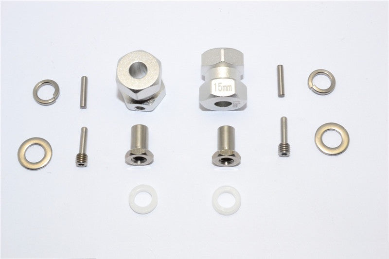 Axial RR10 Bomber Aluminum Wheel Hex Adapter (Inner 5mm, Outer 12mm, Thickness 15mm) - 2Pcs Set Silver