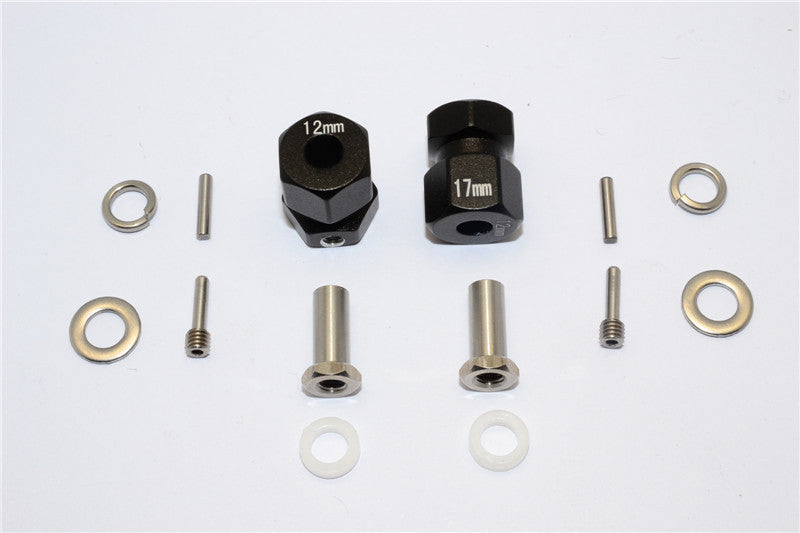 Axial RR10 Bomber Aluminum Wheel Hex Adapter (Inner 5mm, Outer 12mm, Thickness 17mm) - 2Pcs Set Black