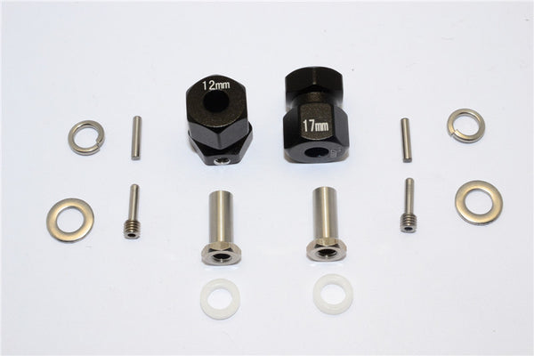 Axial RR10 Bomber Aluminum Wheel Hex Adapter (Inner 5mm, Outer 12mm, Thickness 17mm) - 2Pcs Set Black