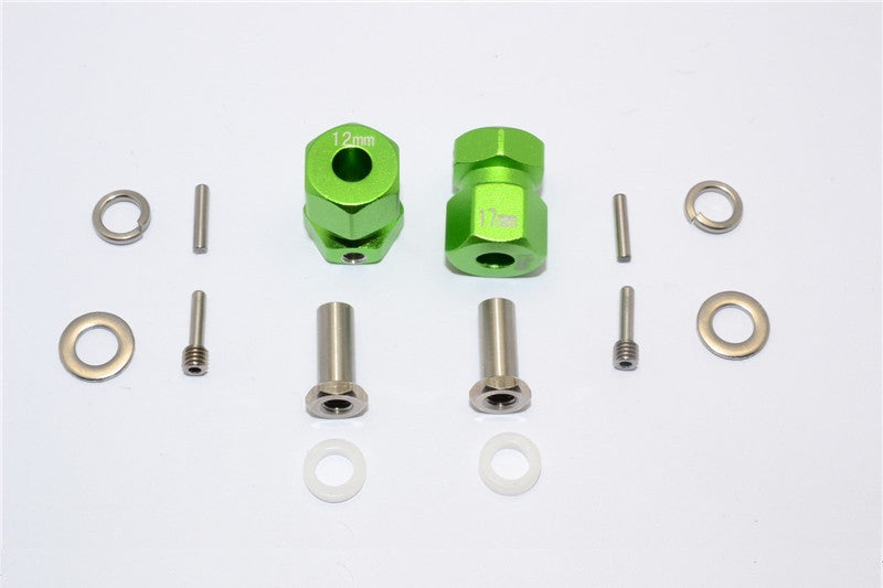 Axial RR10 Bomber Aluminum Wheel Hex Adapter (Inner 5mm, Outer 12mm, Thickness 17mm) - 2Pcs Set Green