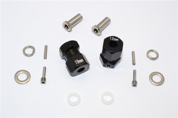 Axial RR10 Bomber Aluminum Wheel Hex Adapter (Inner 5mm, Outer 12mm, Thickness 19mm) - 2Pcs Set Black