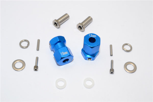 Axial RR10 Bomber Aluminum Wheel Hex Adapter (Inner 5mm, Outer 12mm, Thickness 19mm) - 2Pcs Set Blue
