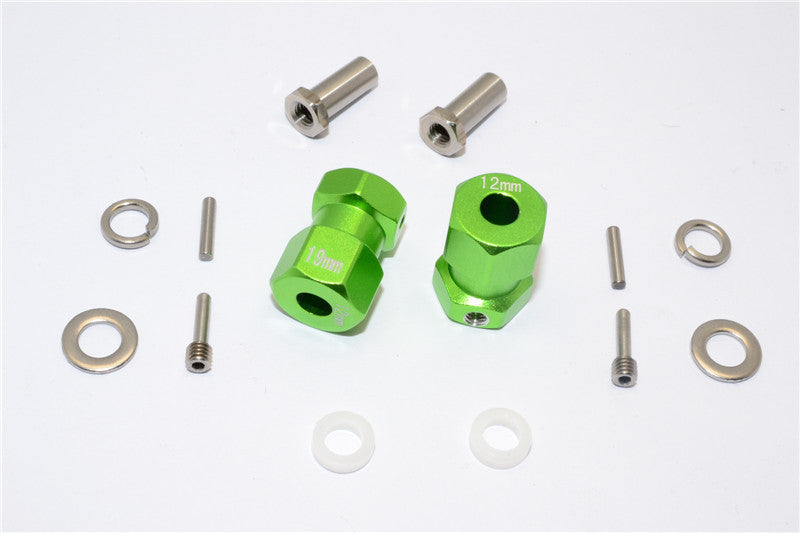 Axial RR10 Bomber Aluminum Wheel Hex Adapter (Inner 5mm, Outer 12mm, Thickness 19mm) - 2Pcs Set Green