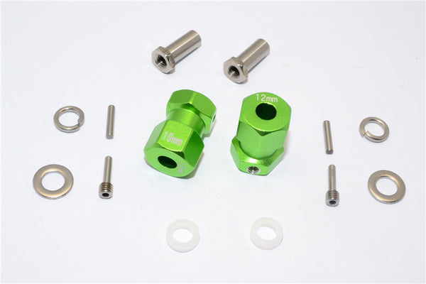 Axial RR10 Bomber Aluminum Wheel Hex Adapter (Inner 5mm, Outer 12mm, Thickness 19mm) - 2Pcs Set Green