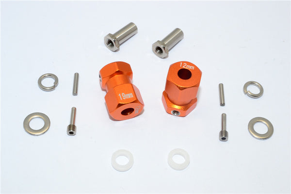Axial RR10 Bomber Aluminum Wheel Hex Adapter (Inner 5mm, Outer 12mm, Thickness 19mm) - 2Pcs Set Orange